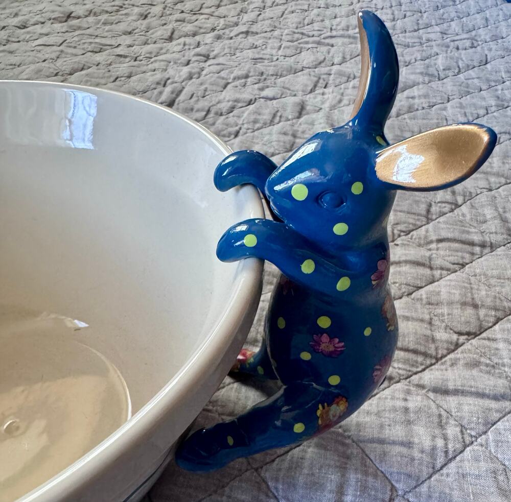 MacKenzie-Childs Lapis Flower Funny Bunny Pot Climber Blue